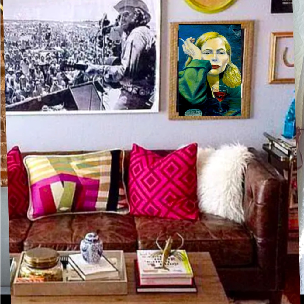 Free People Vintage ART Joni Mitchell boho wall hanging print canvas giclee